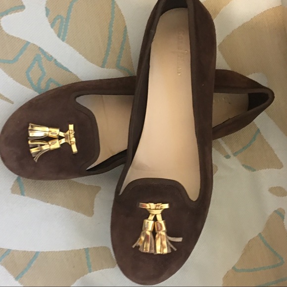 Cole Haan Shoes - COLE HAAN BROWN SUEDE GOLD TASSEL LOAFERS/FLATS